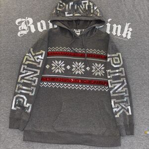 Victoria’s Secret PINK Fair Isle Holographic Sequin Bling Pullover Hoodie SM